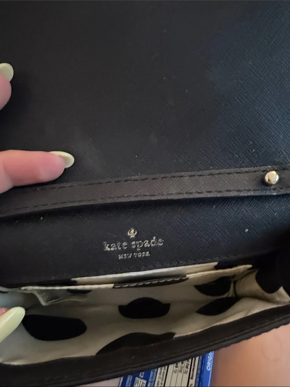 kate spade Black Leather Crossbody with Gold Chain Strap